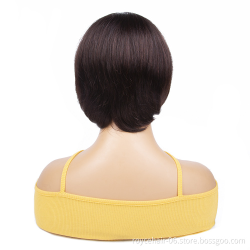 Short Pixie Cut Wigs Natural Full Machine Made Wig With Bangs Short Bob Wigs For Black Women